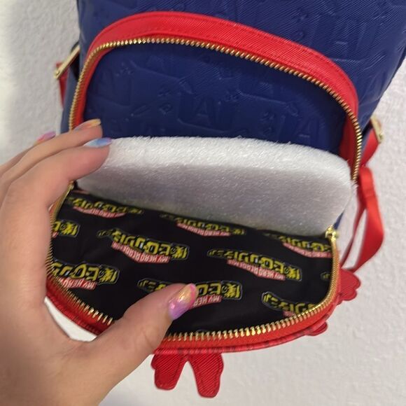NEW-Loungefly- My Hero Academia Group Debossed Logo Mini Backpack Anime-blue/red - Picture 8 of 8